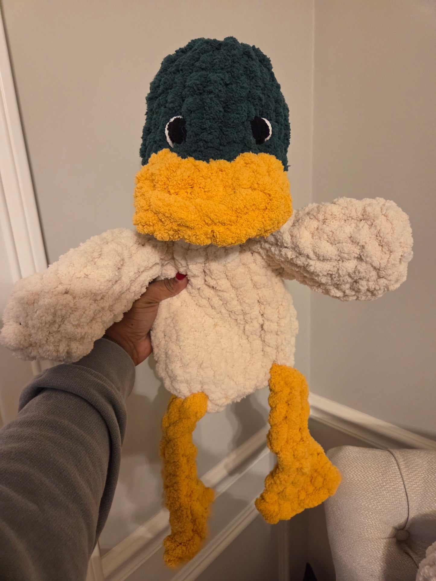 Hand-Knit Duck Plush — ~22" Snuggler