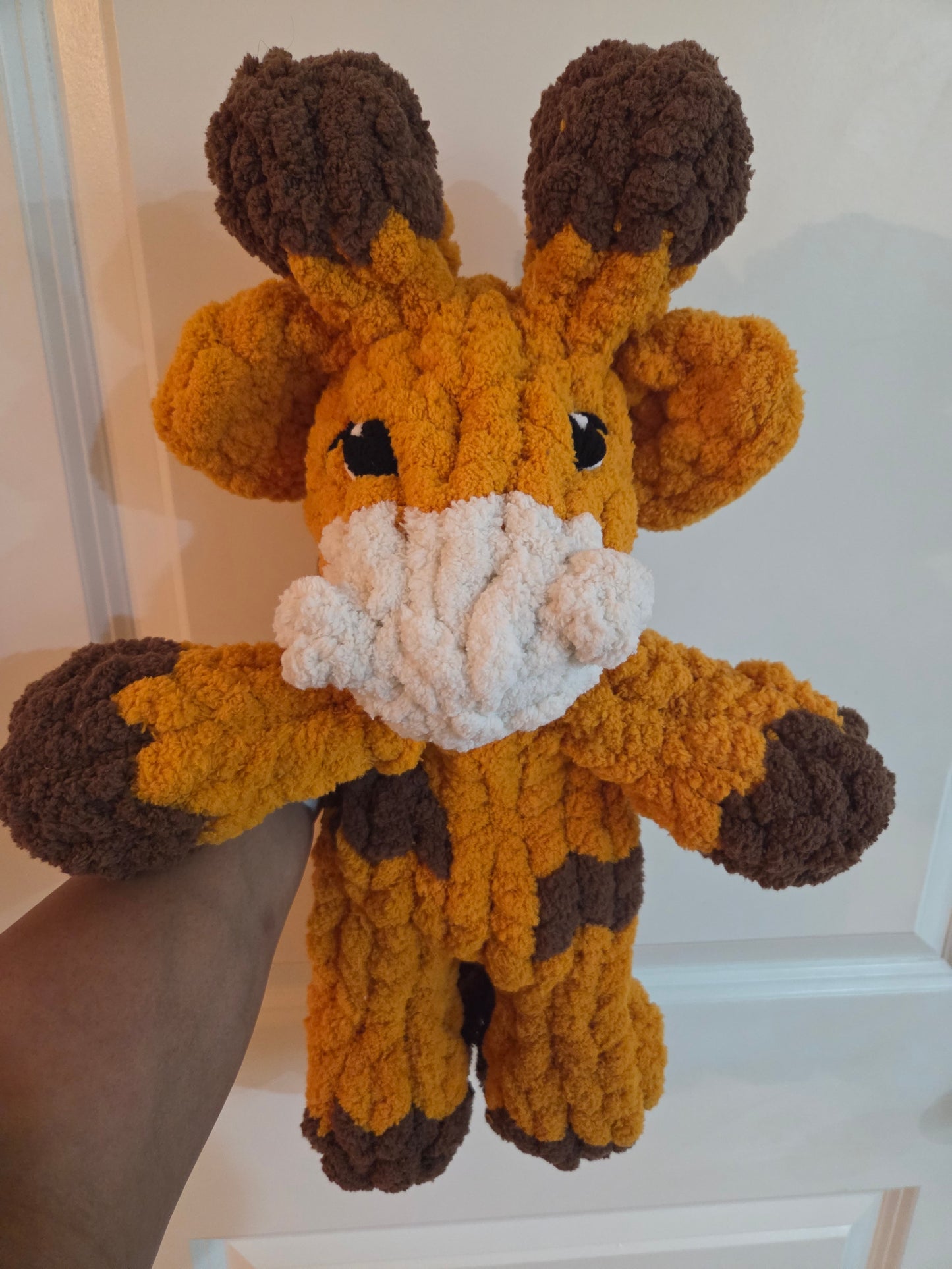 Finger Knit Giraffe Snuggler | Plush Amigurumi Lovey Toy | 16 Inch Stuffed Animal