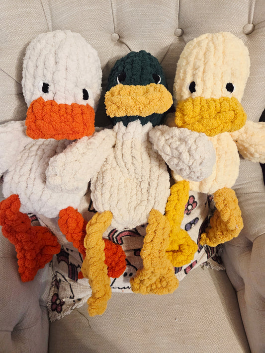 Hand-Knit Duck Plush — ~22" Snuggler