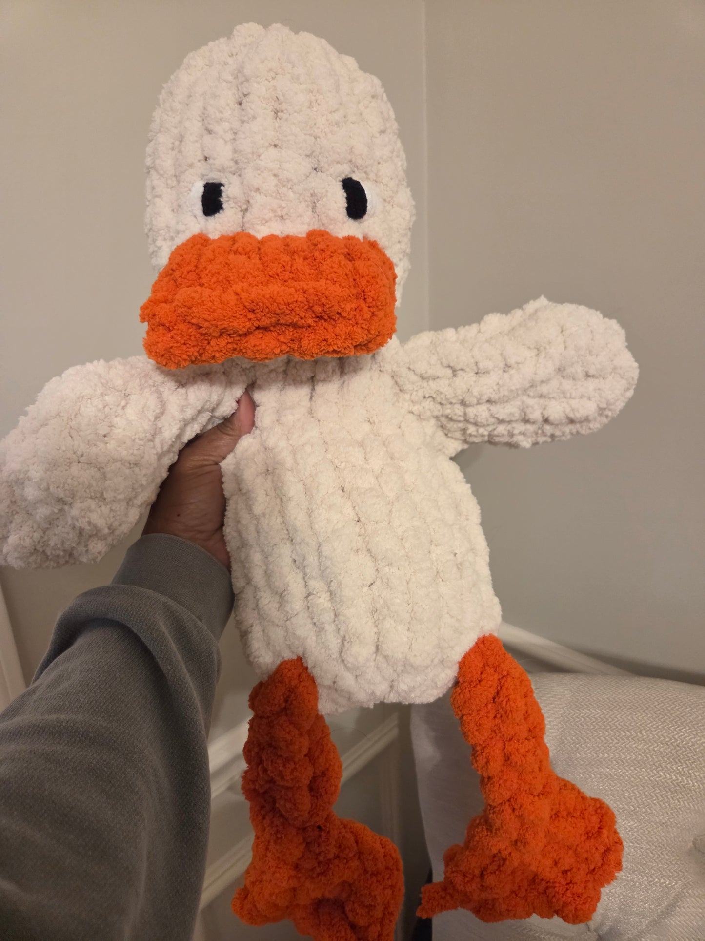Hand-Knit Duck Plush — ~22" Snuggler