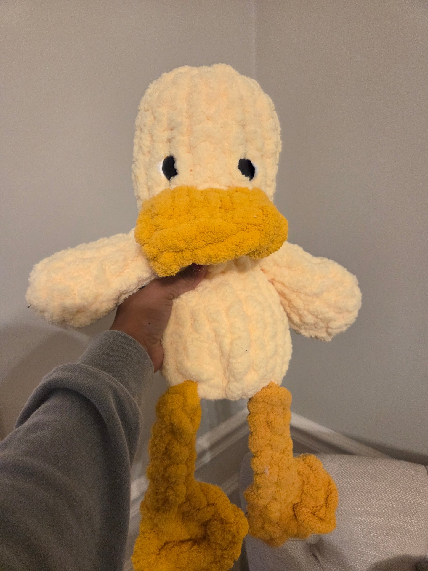 Hand-Knit Duck Plush — ~22" Snuggler