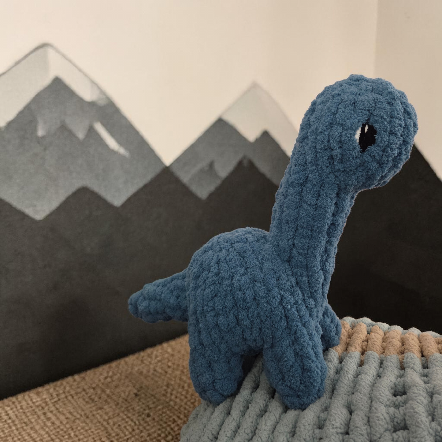 Handmade Chunky Finger-Knit Brontosaurus Dinosaur – 14" Plush Stuffed Animal –