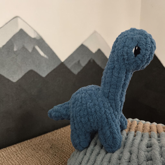 Handmade Chunky Finger-Knit Brontosaurus Dinosaur – 14" Plush Stuffed Animal –