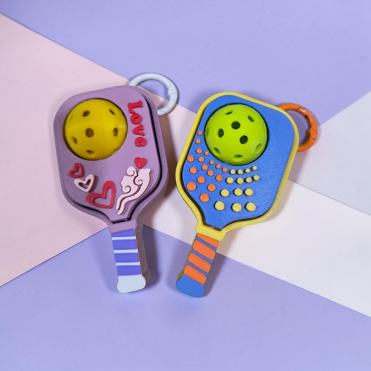 Pickleball Fidget Keychain - 2-in-1 Mechanical Switch Clicker & Spinning Ball Bag Charm, Multi-Color Desk Toy & Sports Gift