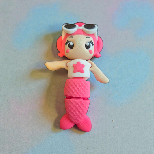 Articulated Summer Mermaid Fidget Toy | 3D Printed Multi-Color Desk Pet | Flexible Mermaid Doll with Sunglasses