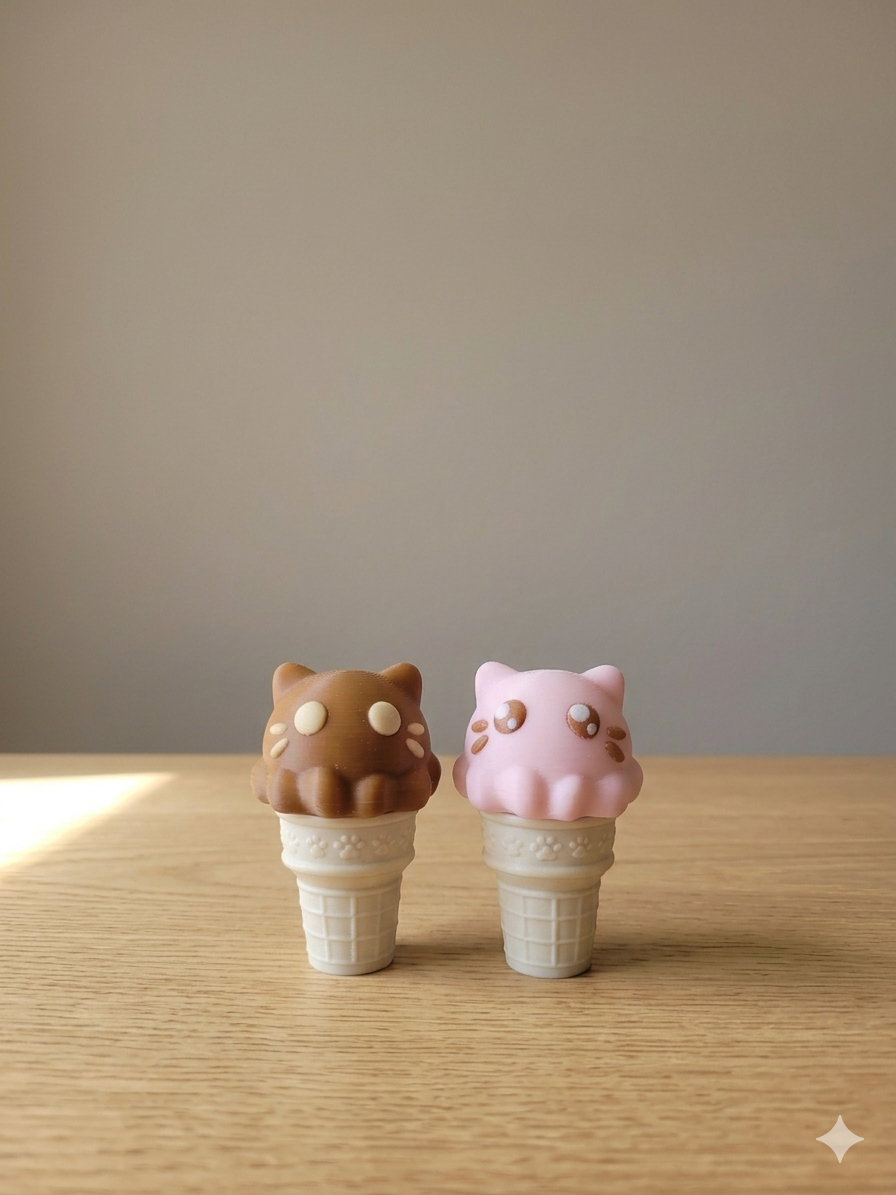 3D Printed Cat Ice Cream Cone Fidget Clicker - Sweet Treat Sensory Toy & Desktop Collectible
