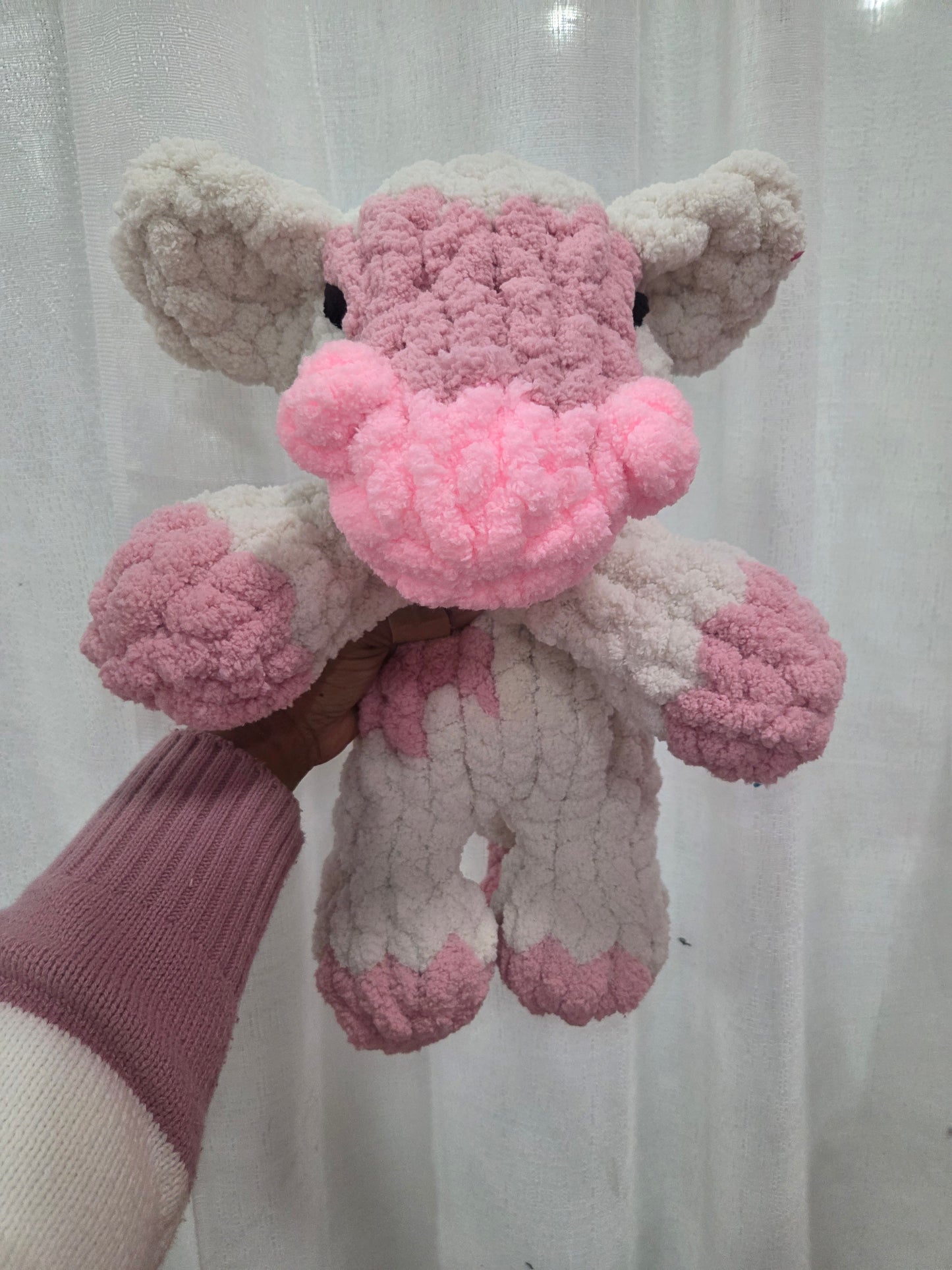 Hand Knit Highland Cow Snuggler – 16” Plush Lovey – Handmade Scottish Cow Stuffed Animal – Baby Shower Gift – Farm Nursery Decor