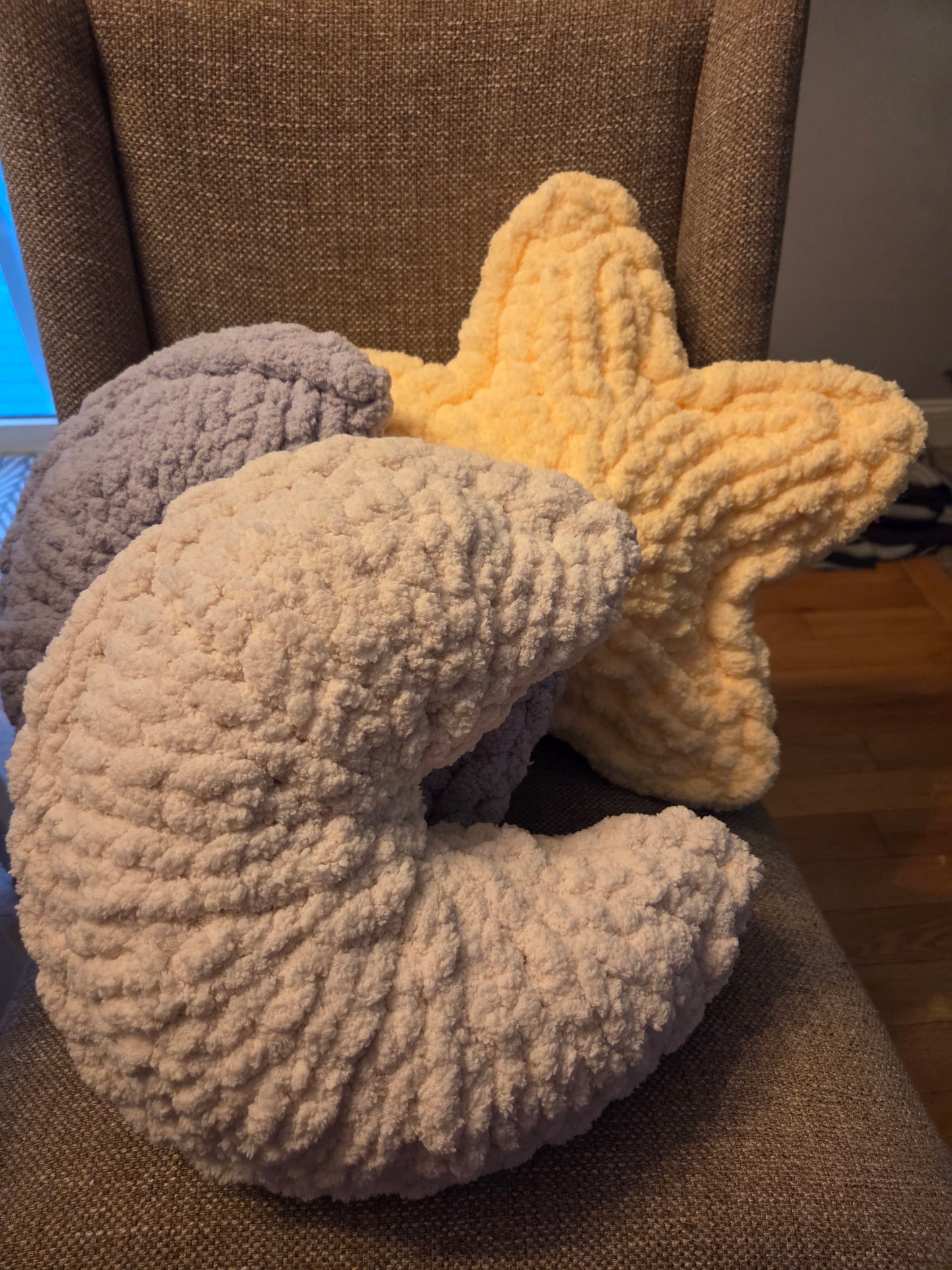 Hand Knit Moon & Star Knit Pillows | Cozy Nursery and Home Decor -Available as a Set or Individually