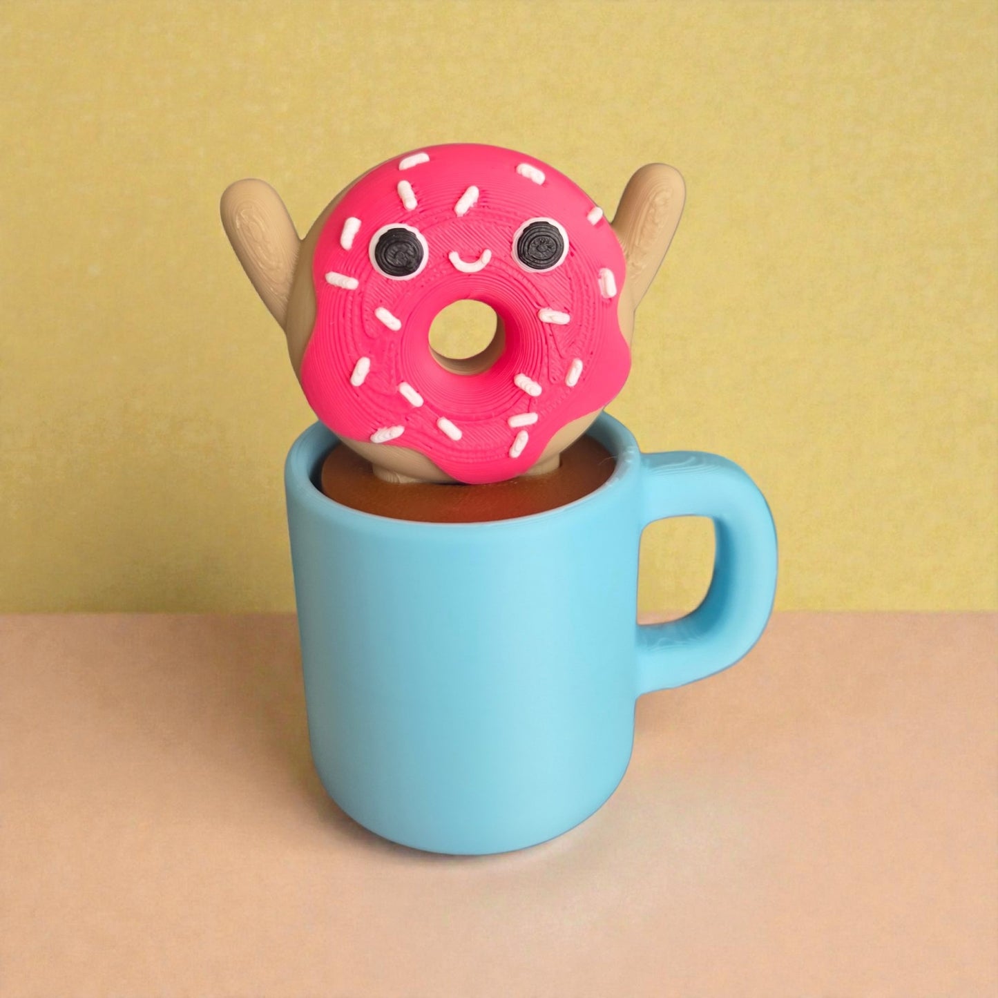 3D Printed Donut Coffee Cup Clicker Fidget Toy • Cute Desk Pet Sensory Toy • Interactive Coffee Mug Stress Relief Gift • Kawaii Foodie Fidget