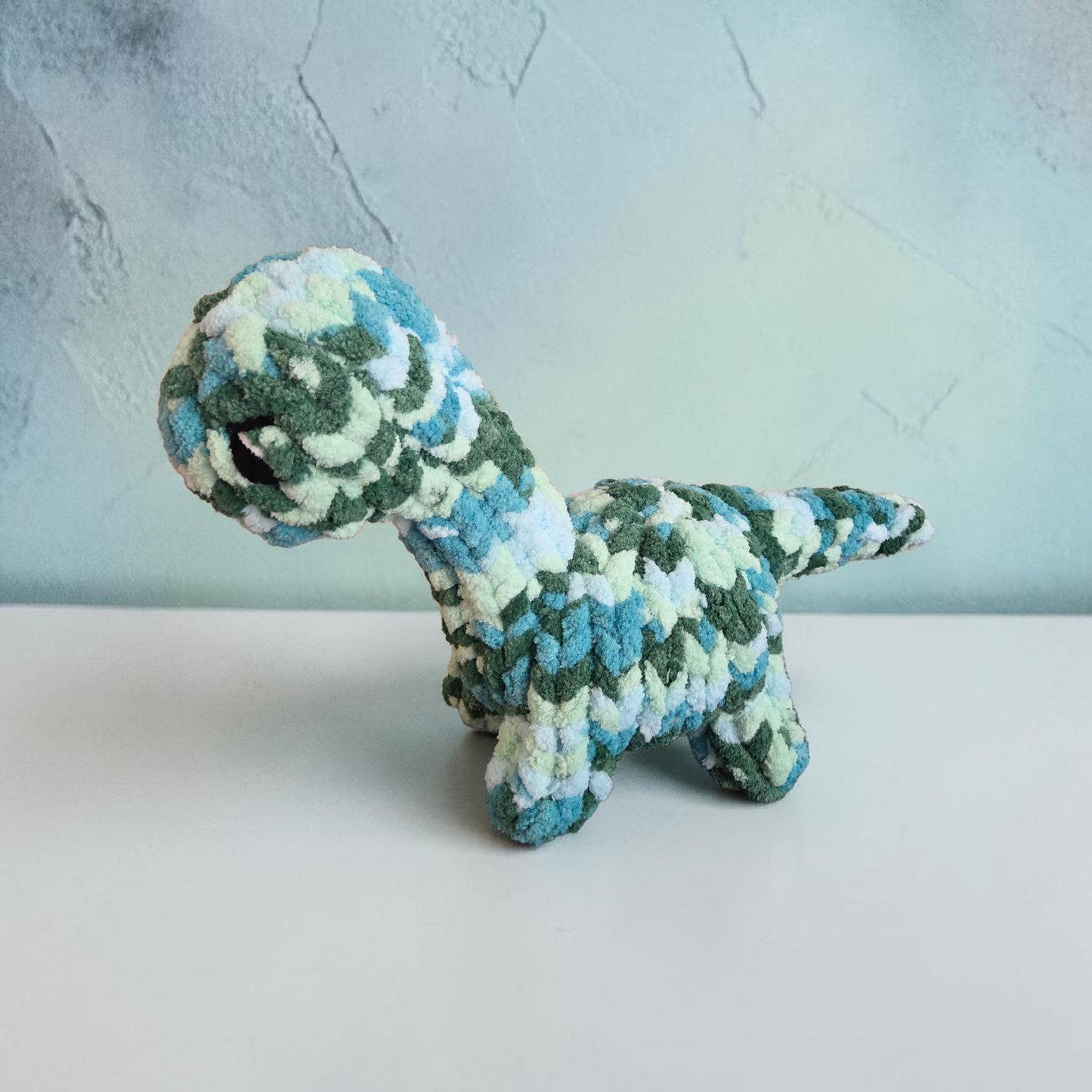 Handmade Chunky Finger-Knit Brontosaurus Dinosaur – 14" Plush Stuffed Animal –